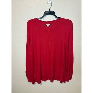 Westbound Woman Red Button Cuff Long Sleeve Knit Top Pullover 1X